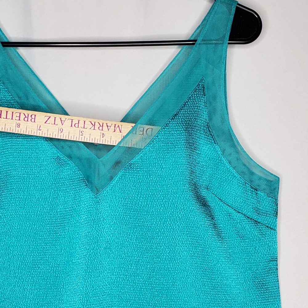 Ted Baker London Tank Top Womens 3 Turquoise Blue-Green Vneck Chiffon Satin - Picture 3 of 7